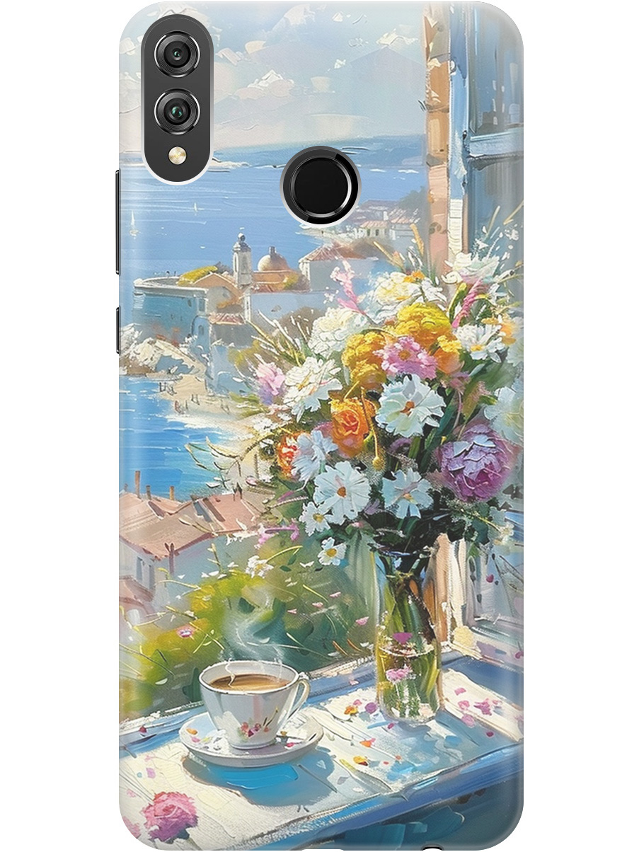

Силиконовый чехол на Honor 8X с принтом "Букет цветов и кофе", Прозрачный;белый;голубой, 719355522