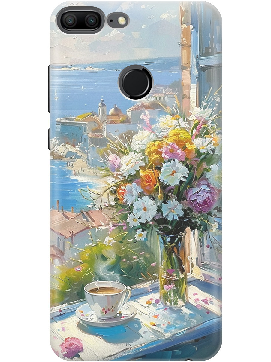 

Силиконовый чехол на Honor 9 Lite с принтом "Букет цветов и кофе", Прозрачный;белый;голубой, 717568422