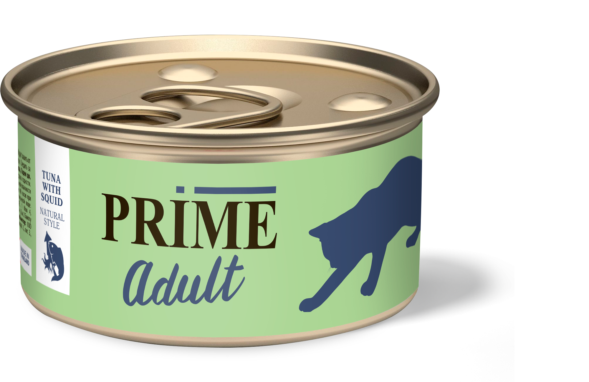 Консервы для кошек Prime Adult, тунец с кальмаром в собственном соку, 24шт по 70г