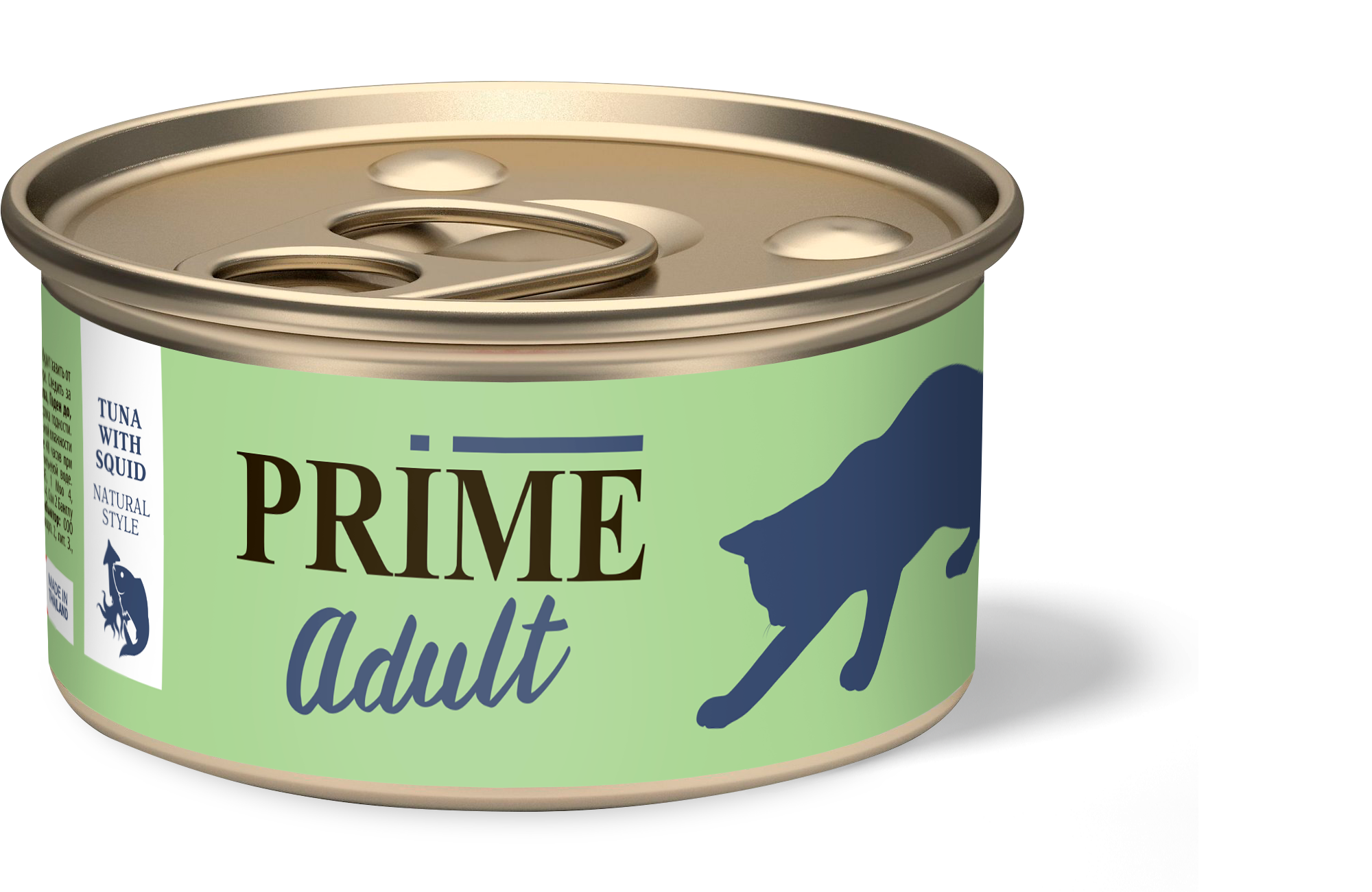 

Консервы для кошек Prime Adult, тунец с кальмаром в собственном соку, 24шт по 70г, Adult