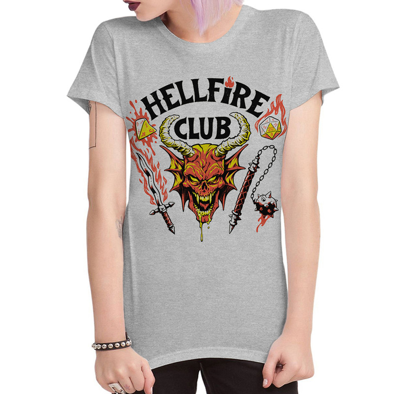 

Футболка женская Dream Shirts Stranger Things Hellfire Club -1 серая 3XL, Серый, Stranger Things Очень странные дела Hellfire Club -1