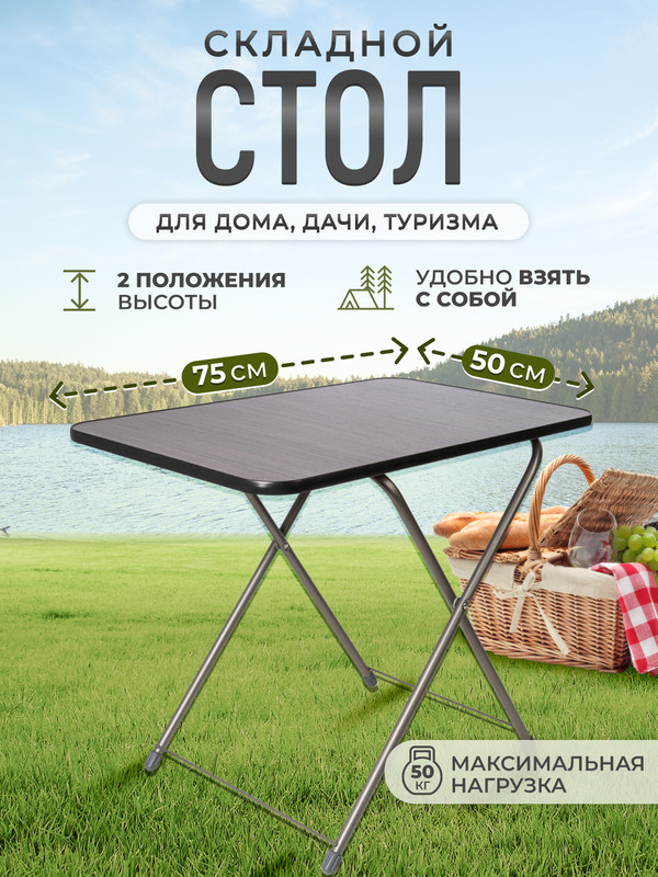 Складной стол InHome INCT1/B для дачи и сада, отдыха, туризма, 750х500х620/500мм