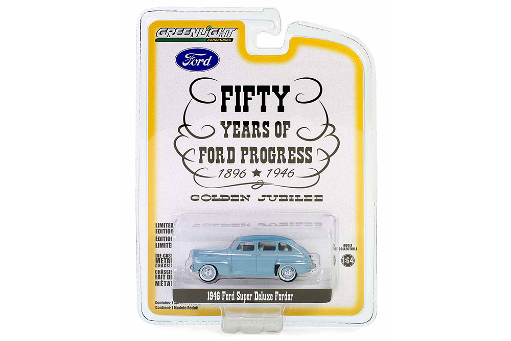 

Ford super deluxe fordor "fifty years of ford progress - golden jubilee" 1946 blue