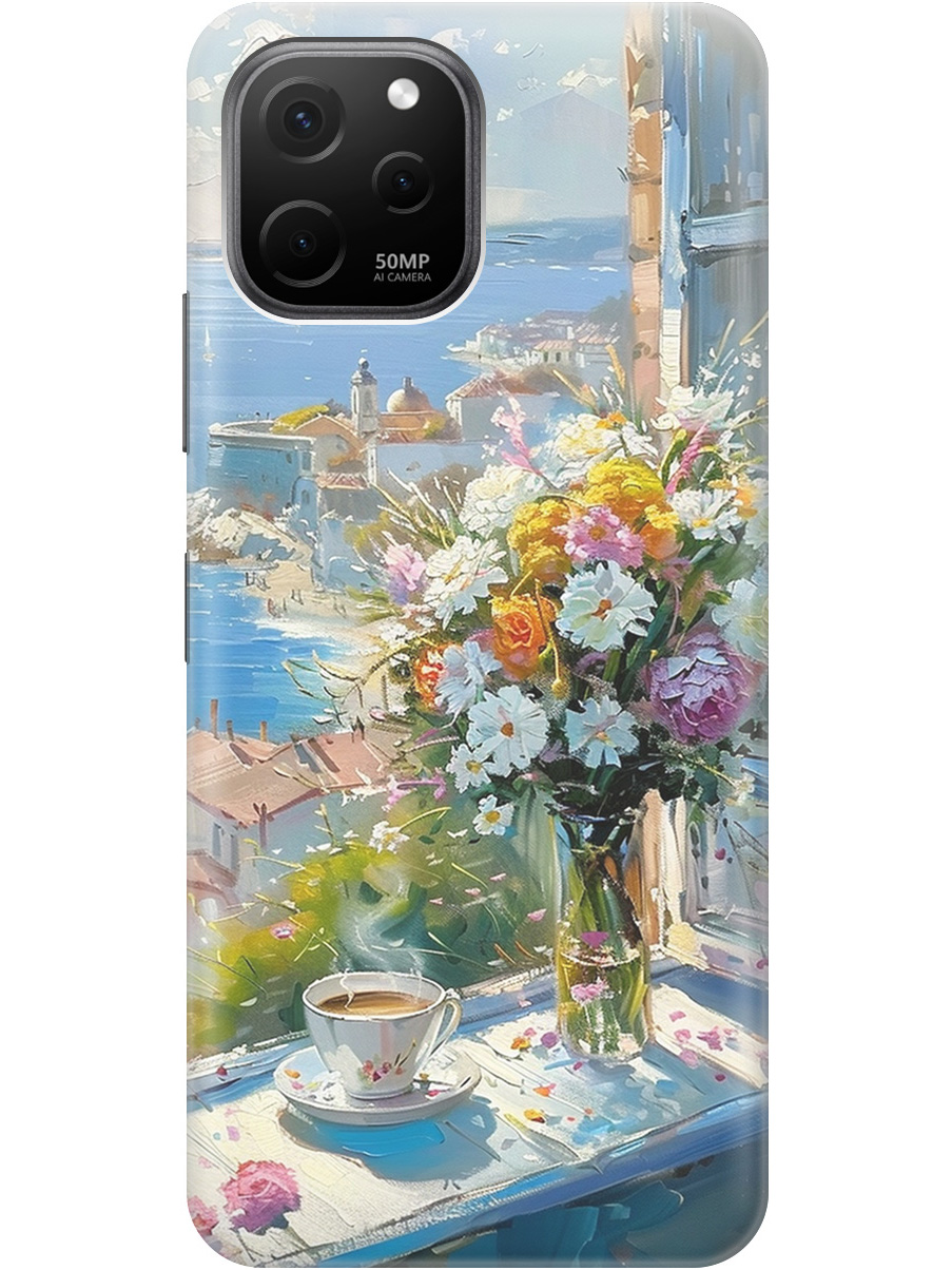 

Силиконовый чехол на Huawei nova Y61 с принтом "Букет цветов и кофе", Прозрачный;белый;голубой, 762098522