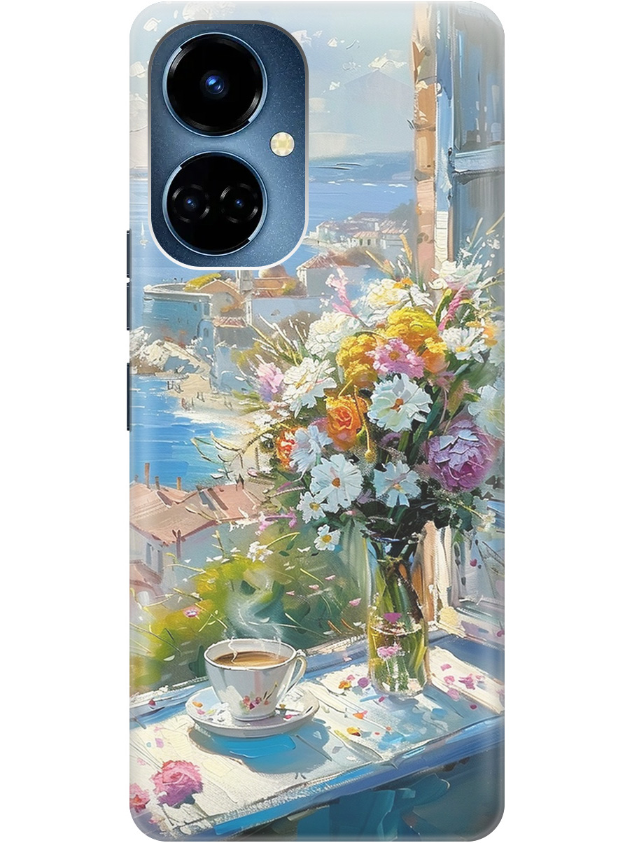 

Силиконовый чехол на Tecno Camon 19 / 19 Pro с принтом "Букет цветов и кофе", Прозрачный;белый;голубой, 778675822