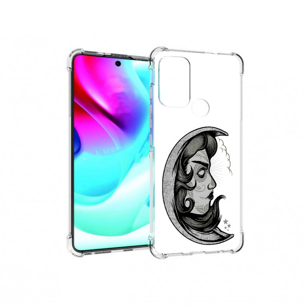 

Чехол MyPads Tocco для Motorola Moto G60S черно белая луна с лицом (PT227079.361.680), Прозрачный, Tocco