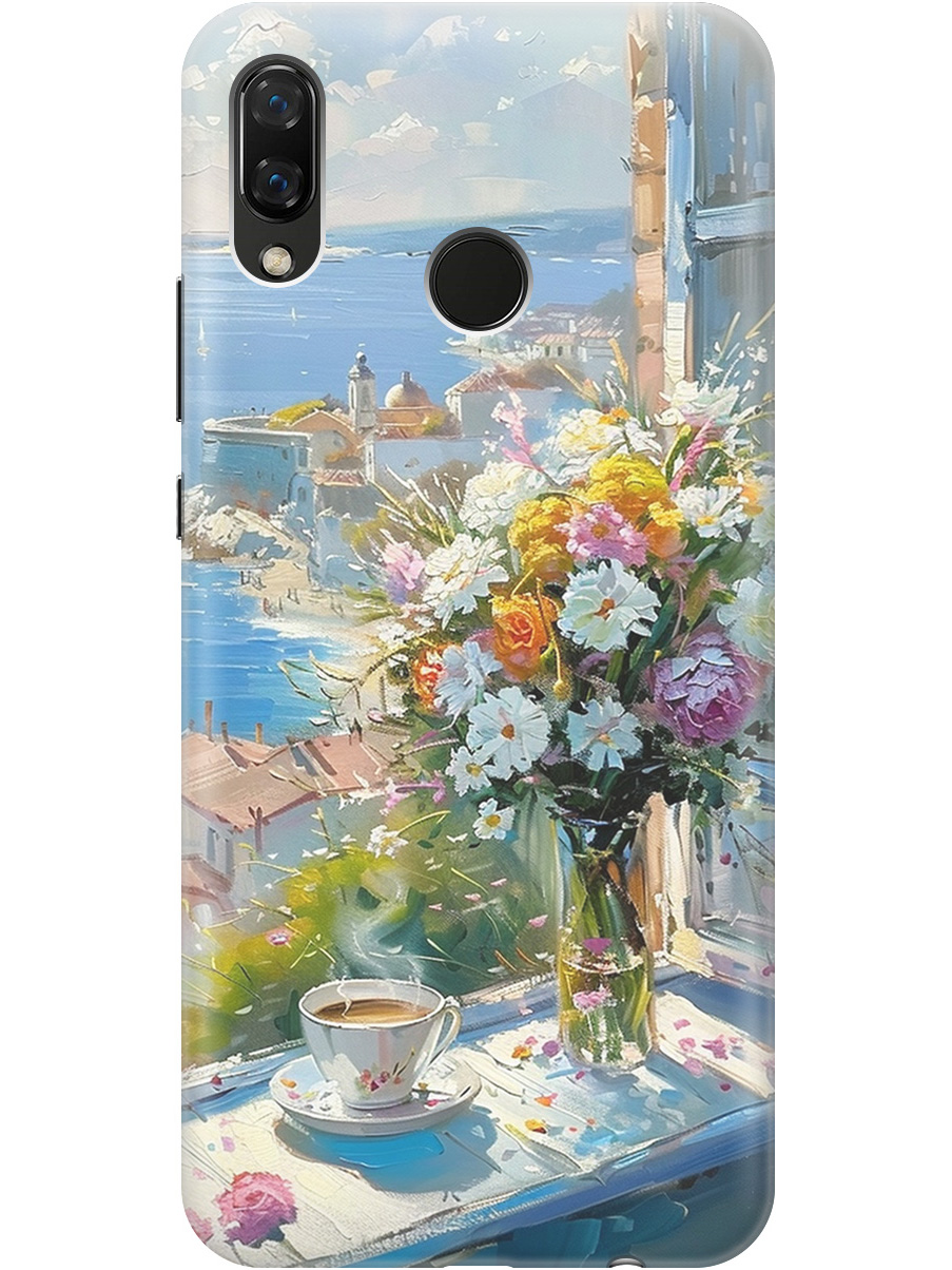 

Силиконовый чехол на Huawei Nova 3 с принтом "Букет цветов и кофе", Прозрачный;белый;голубой, 718981122