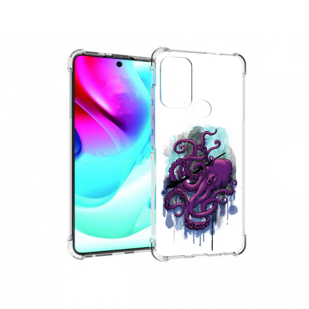 

Чехол MyPads Tocco для Motorola Moto G60S фиолетовый осьминог (PT227079.361.658), Прозрачный, Tocco