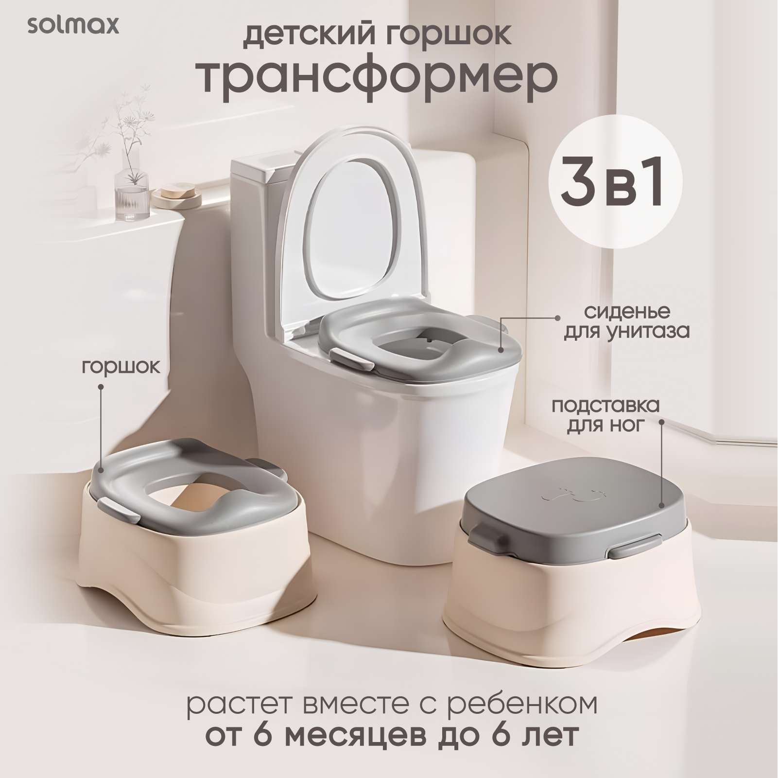 Горшок детский анатомический 3 в 1 для мальчика и девочки Solmax&Kids