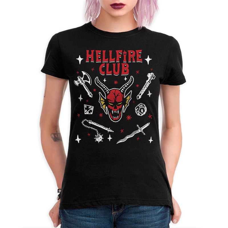 Футболка женская Dream Shirts Hellfire Club Stranger Things -1 черная, Hellfire Club Stranger Things Очень странные дела-1, черный, хлопок  - купить