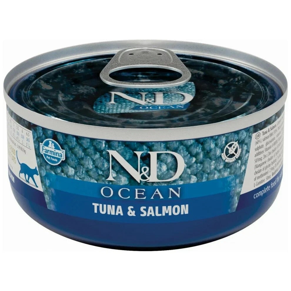 

Консервы для кошек Farmina N&D Ocean, тунец с лососем, 24шт по 70г, N&D Ocean