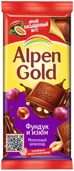 

Шоколад Alpen Gold молочный, с дробленым фундуком и изюмом, 3x80 г