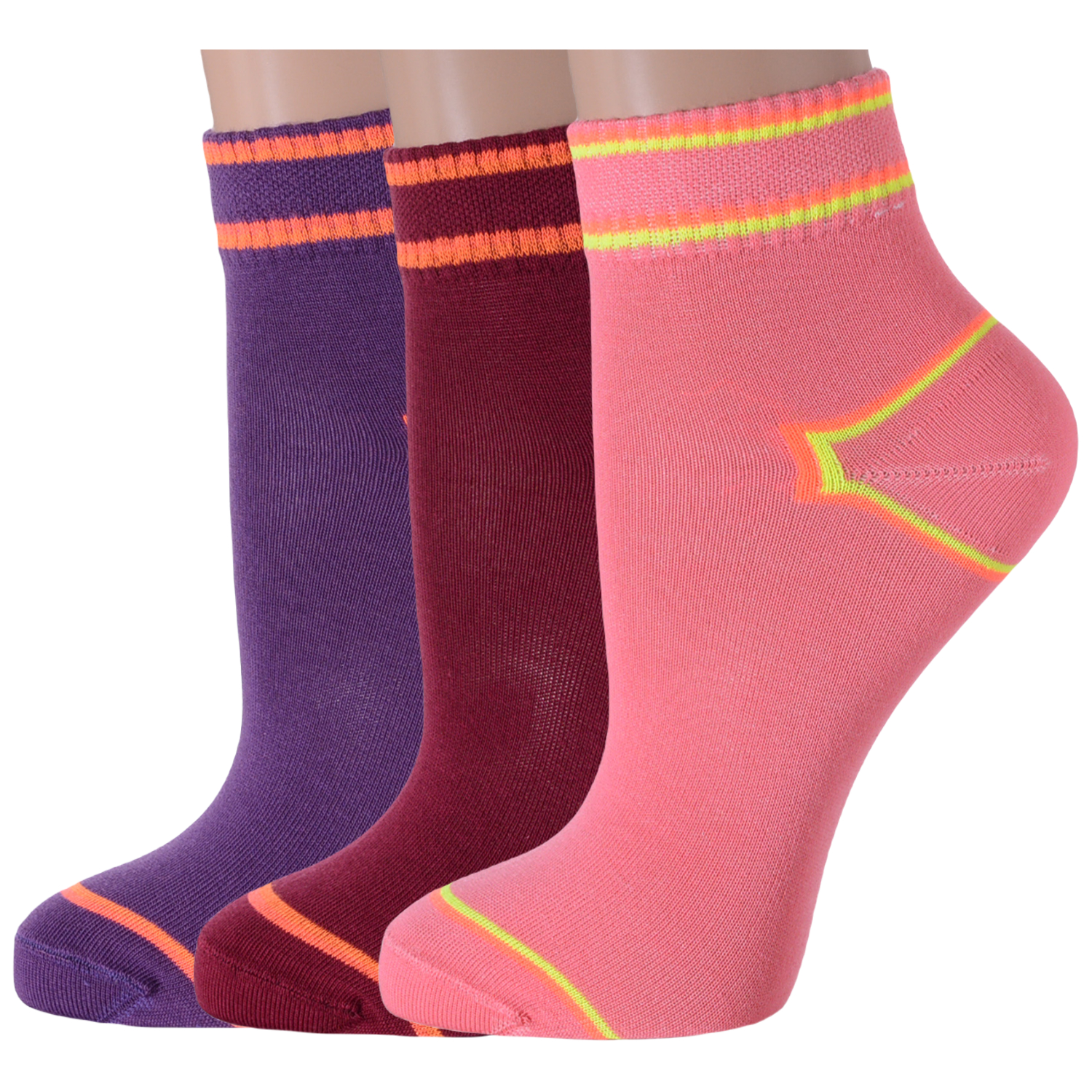 Комплект носков женских LorenzLine 3-Д124 бордовых; розовых; фиолетовых 23