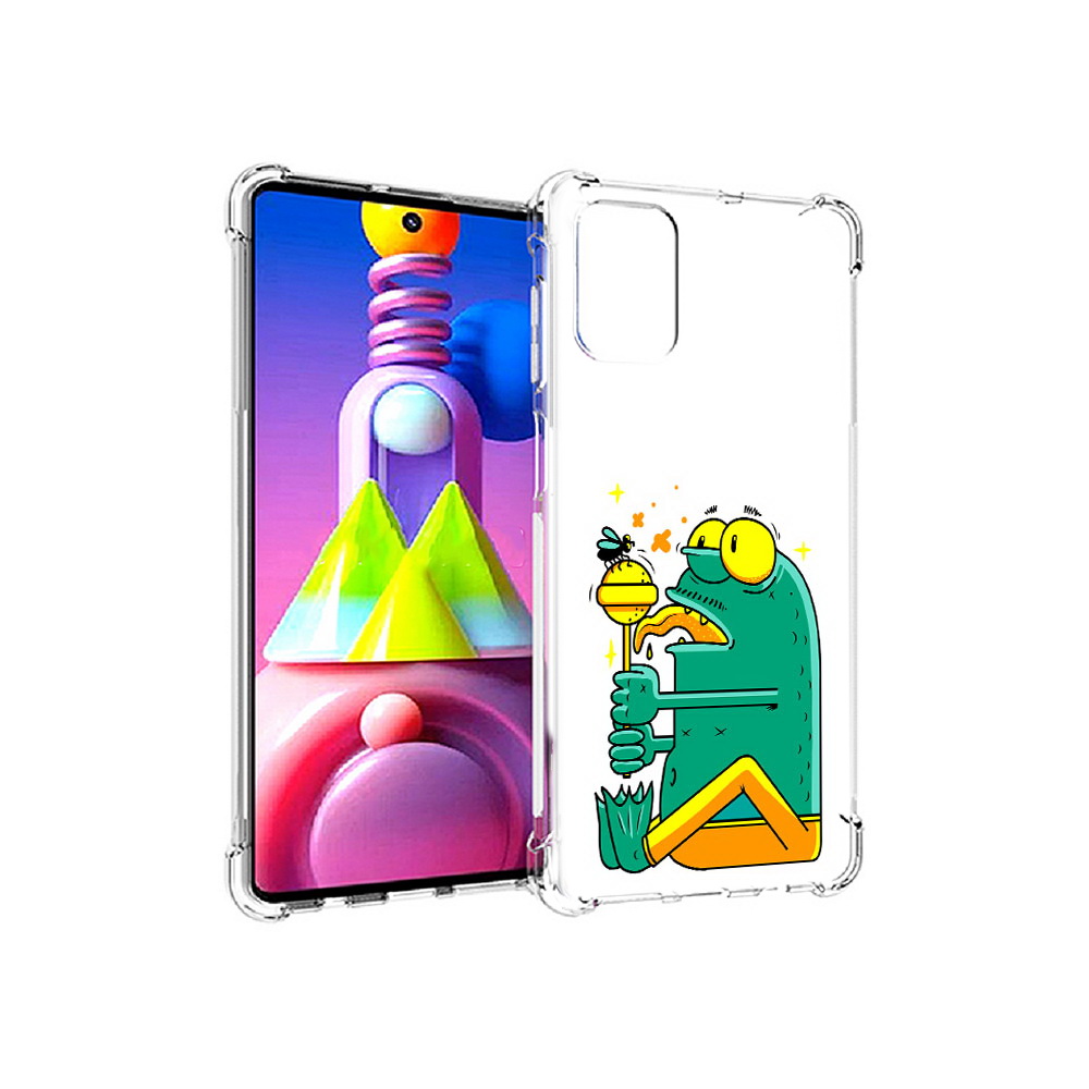 

Чехол MyPads Tocco для Samsung Galaxy M51 Зеленая лягушка с чупа чупсом (PT156838.490.85), Прозрачный, Tocco