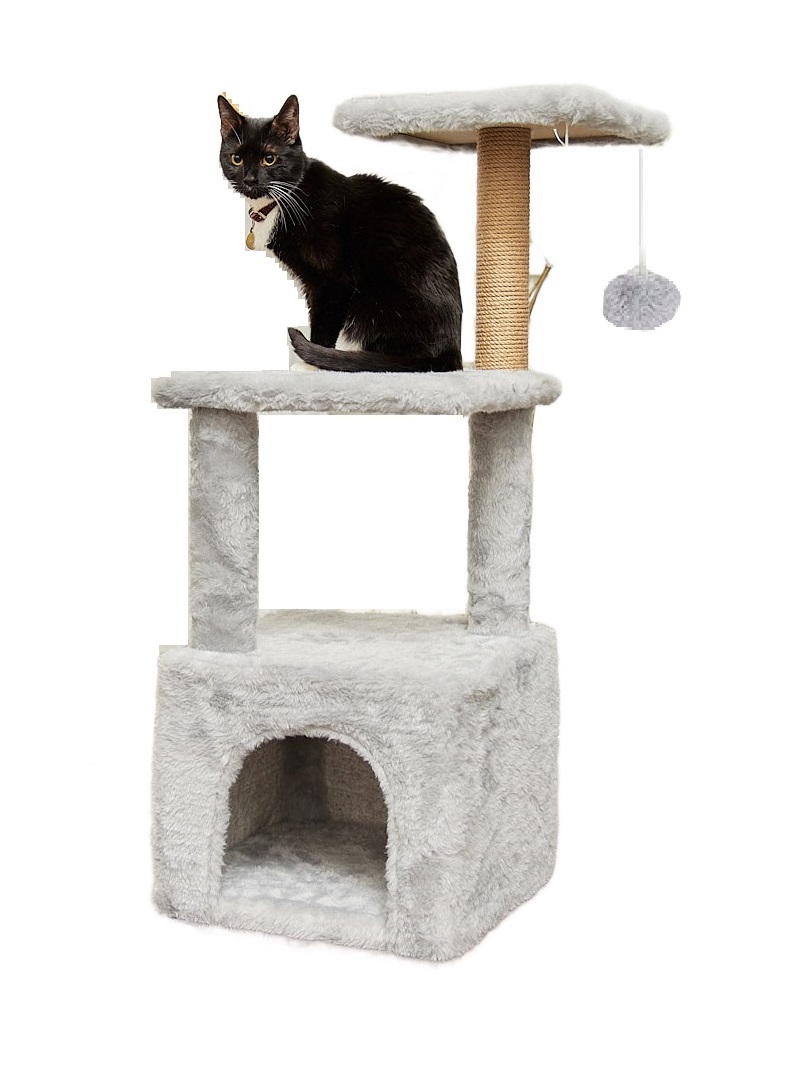 фото Домик для кошки с когтеточкой и лежанкой pet бмф эц светло-серый, 4 яруса