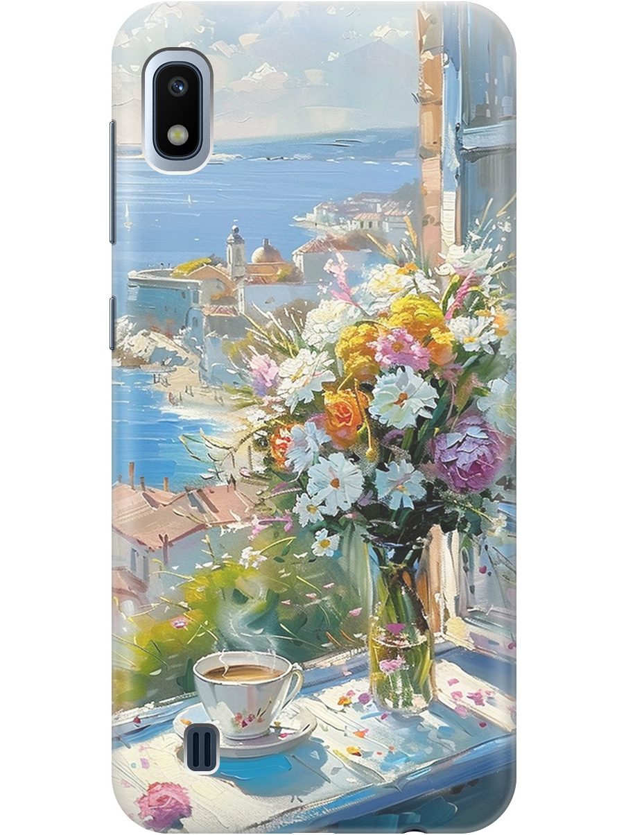 

Силиконовый чехол на Samsung Galaxy A10 с принтом "Букет цветов и кофе", Прозрачный;белый;голубой, 720804222