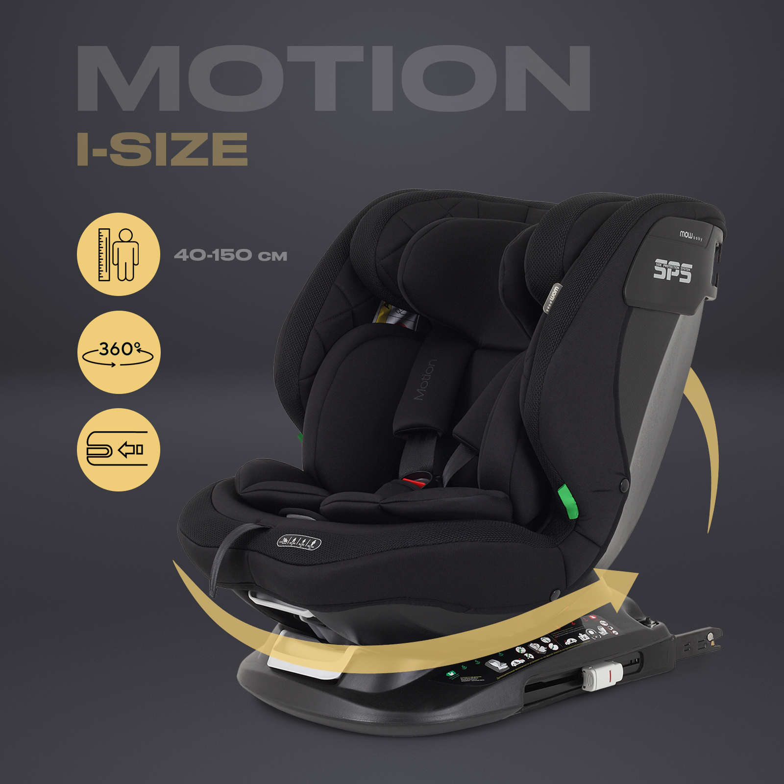 Автокресло MOWBaby UB616 MOTION isofix Black (40-150см)