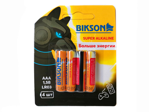 Батарейки BIKSON алкалиновые, тип ААA, 1,5V, 4шт, блистер BN0507-LR03-4BL