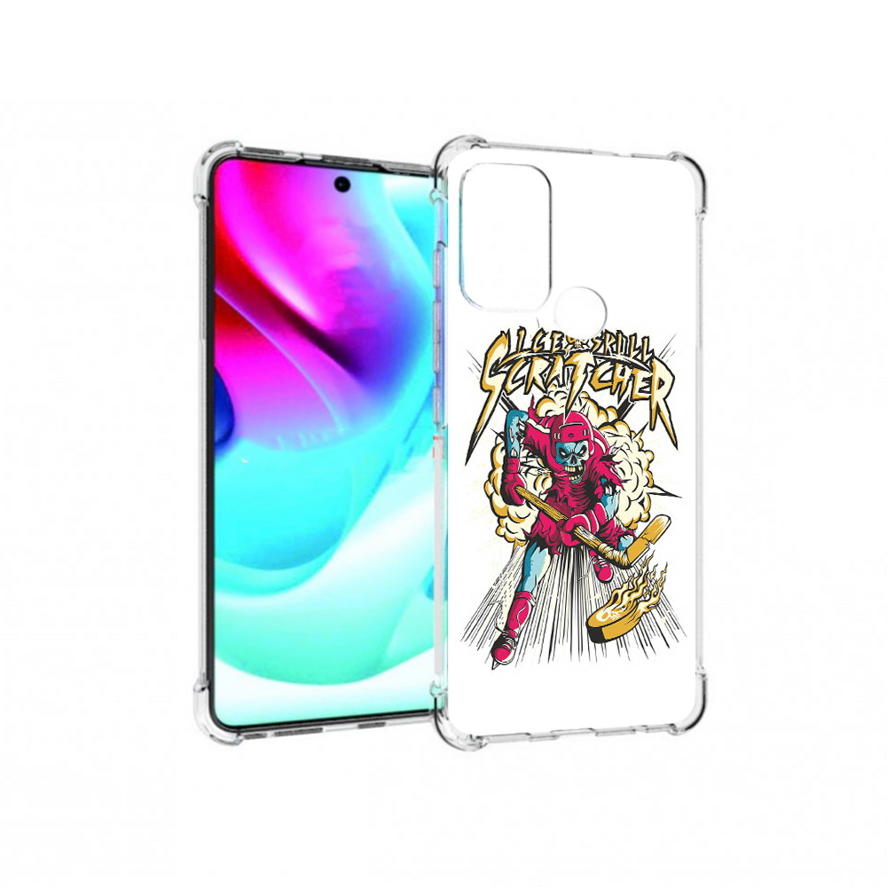 

Чехол MyPads Tocco для Motorola Moto G60S нарисованный скелет хоккеист (PT227079.361.514), Прозрачный, Tocco