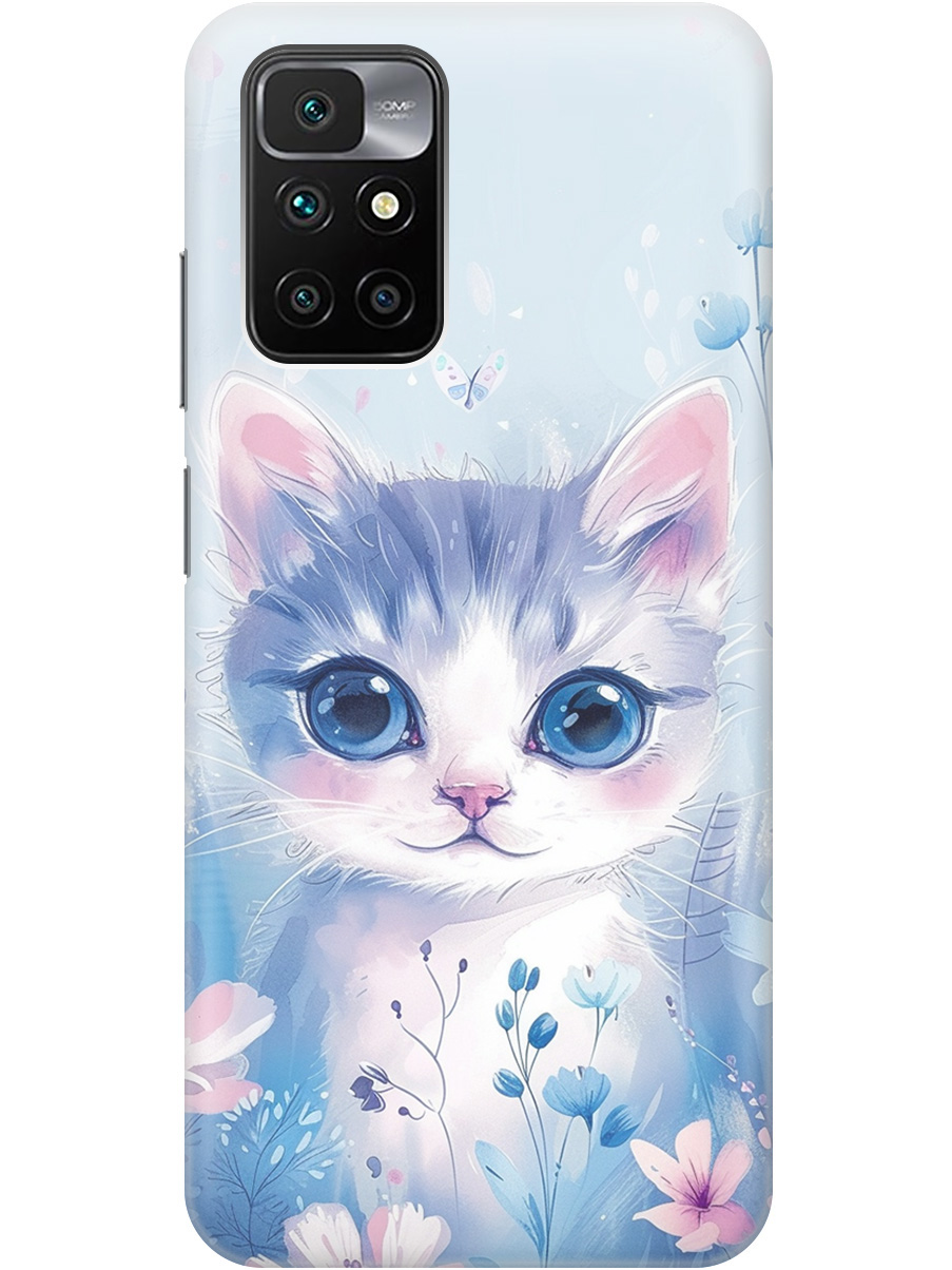 

Силиконовый чехол на Xiaomi Redmi 10 с принтом "Котик в цветах", Прозрачный;белый;голубой;розовый, 731907112