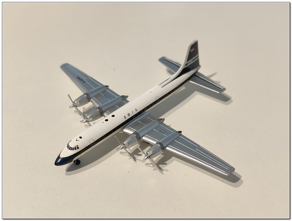 

Bristol britannia 312 bwia west indies airways boac - hybrid colors g-aovl (длина 9,47 см), Белый