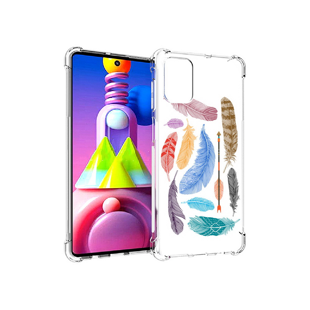 

Чехол MyPads Tocco для Samsung Galaxy M51 разноцветные перья (PT156838.490.572), Прозрачный, Tocco