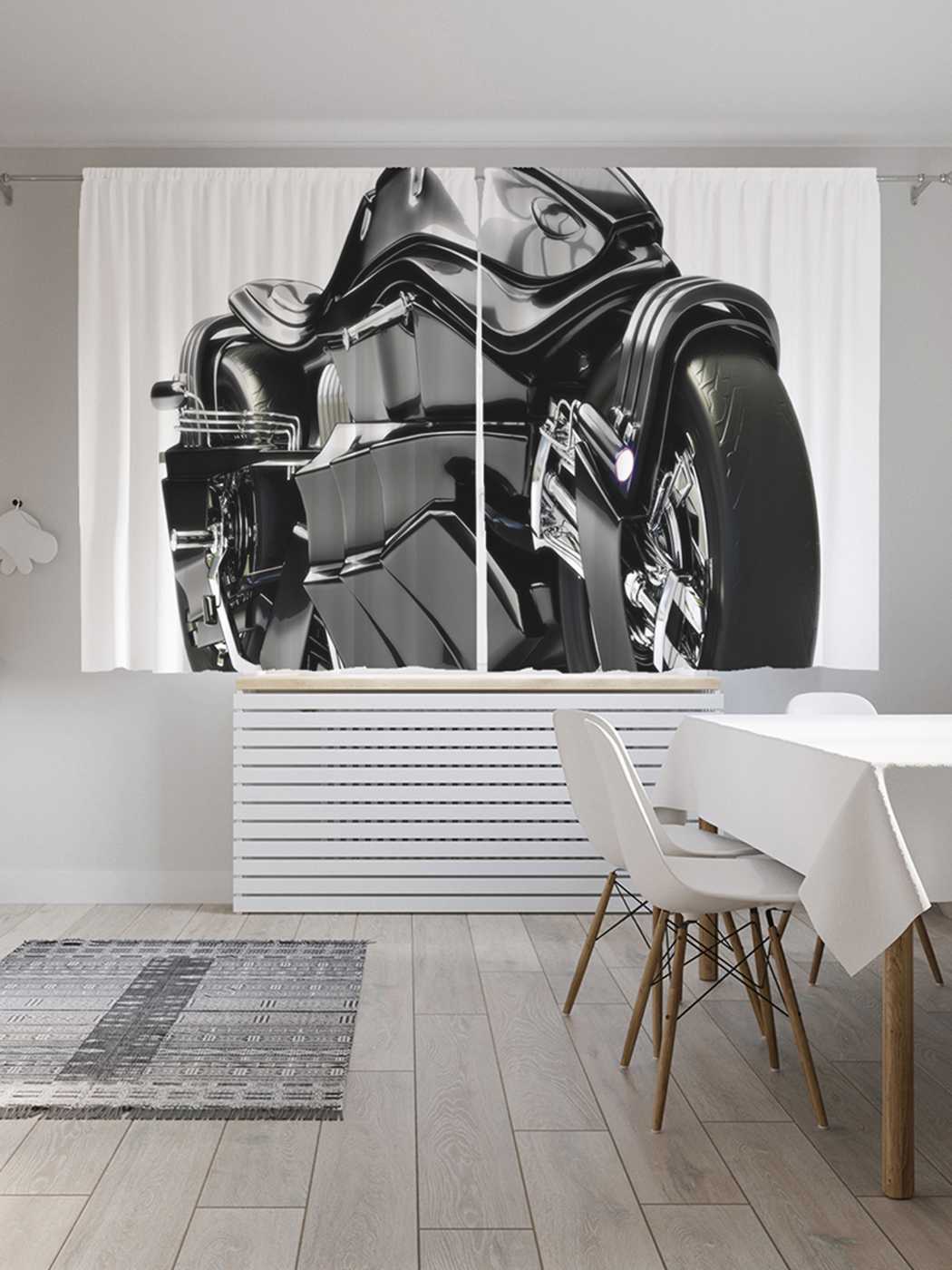 фото Классические шторы joyarty "бронированный мотоцикл", oxford delux, 2 полотна 145x180 см