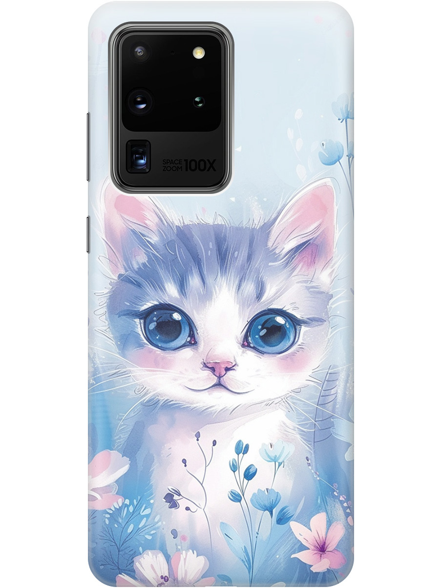 

Силиконовый чехол на Samsung Galaxy S20 Ultra с принтом "Котик в цветах", Прозрачный;белый;голубой;розовый, 722628612