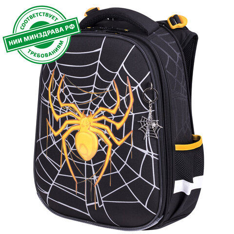 

Ранец BRAUBERG PREMIUM, 2 отделения, с брелком, "Venomous spider", 3D панель, 38х29х16 см, Черный