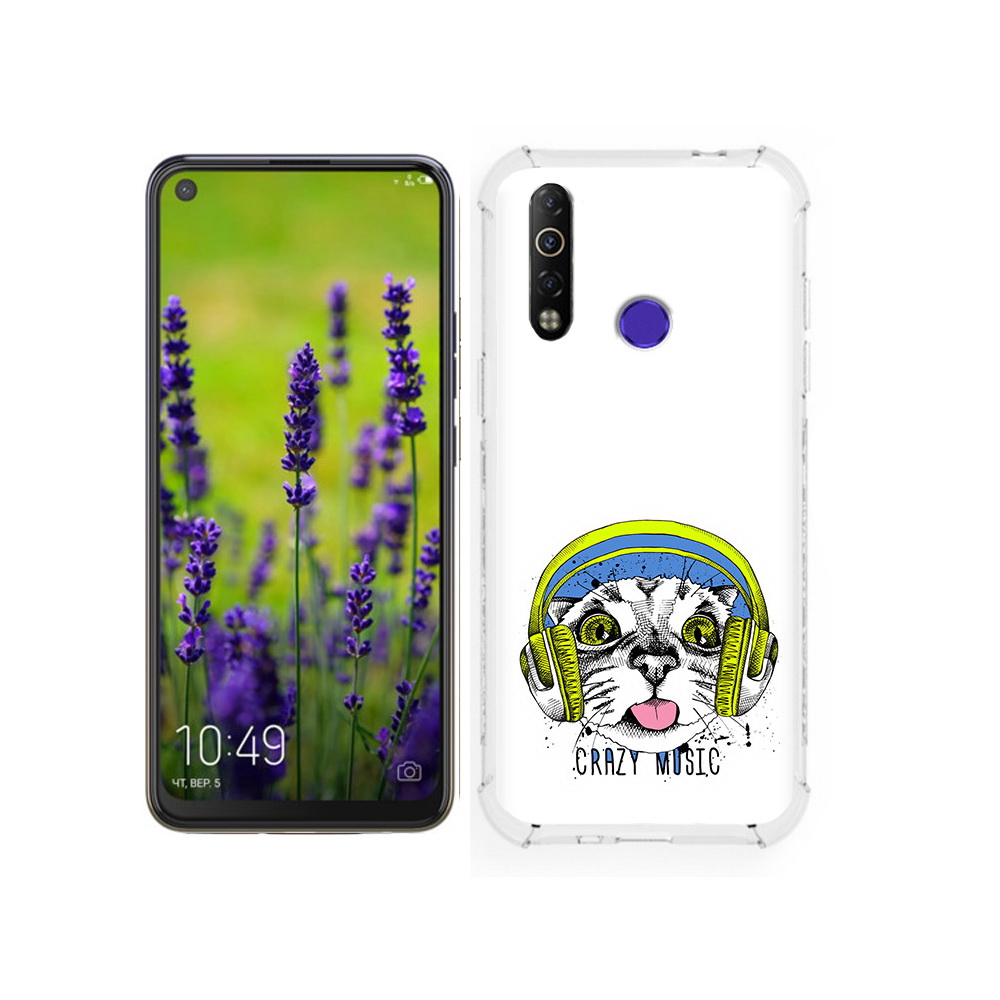 

Чехол MyPads Tocco для Tecno Camon 12 кошка в наушниках рисунок, Tocco