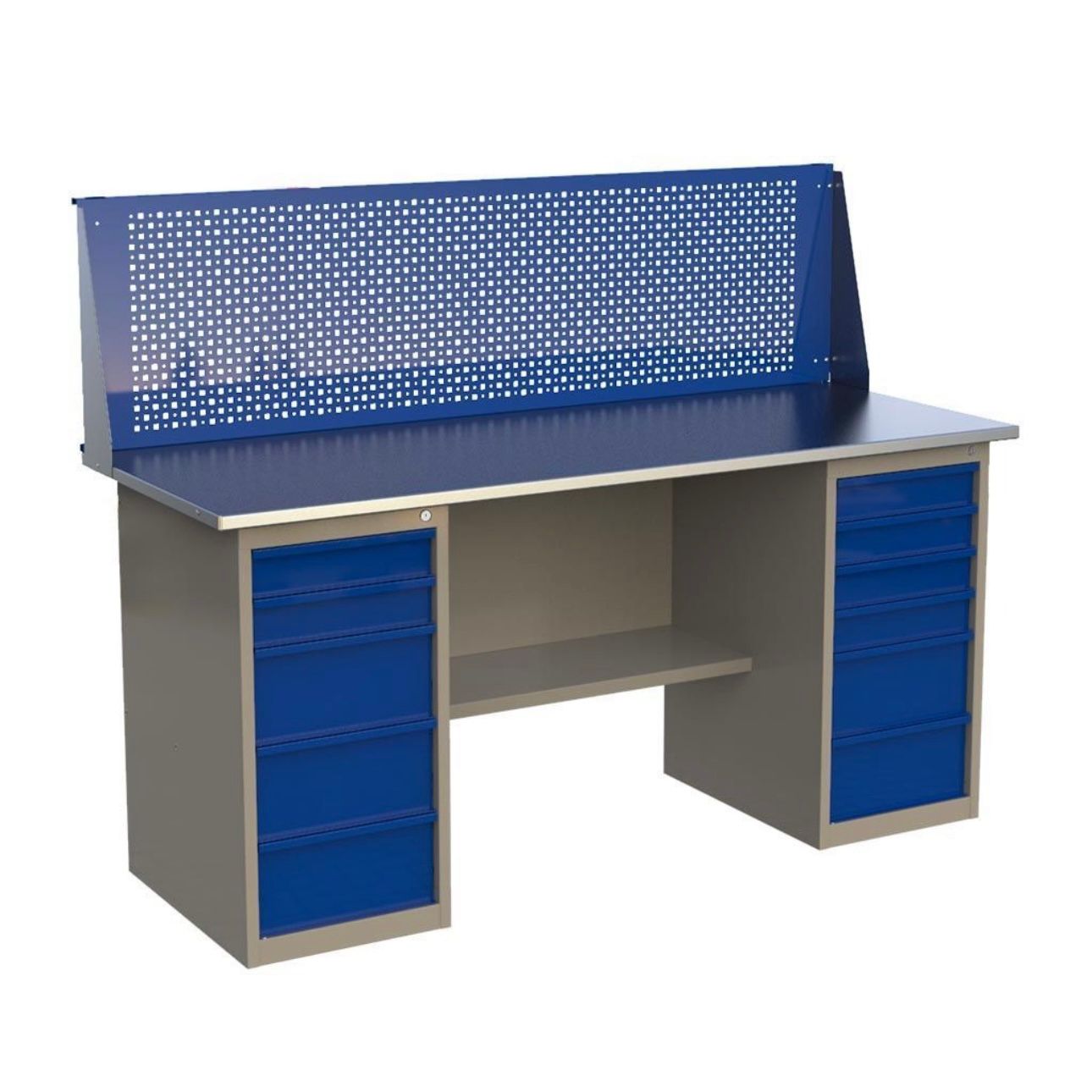 Верстак слесарный стол металлический с экраном и тумбой Wellmet 1800ML5ML6P