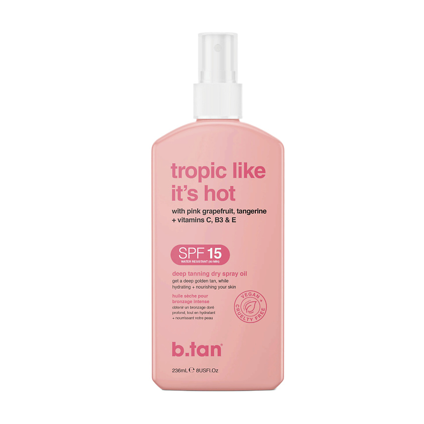Масло-спрей B.TAN Tropic Like It's Hot deep tanning dry spray oil spf15 для загара 236 мл спрей для загара vilsen extra aloe для тела spf 6 150 мл