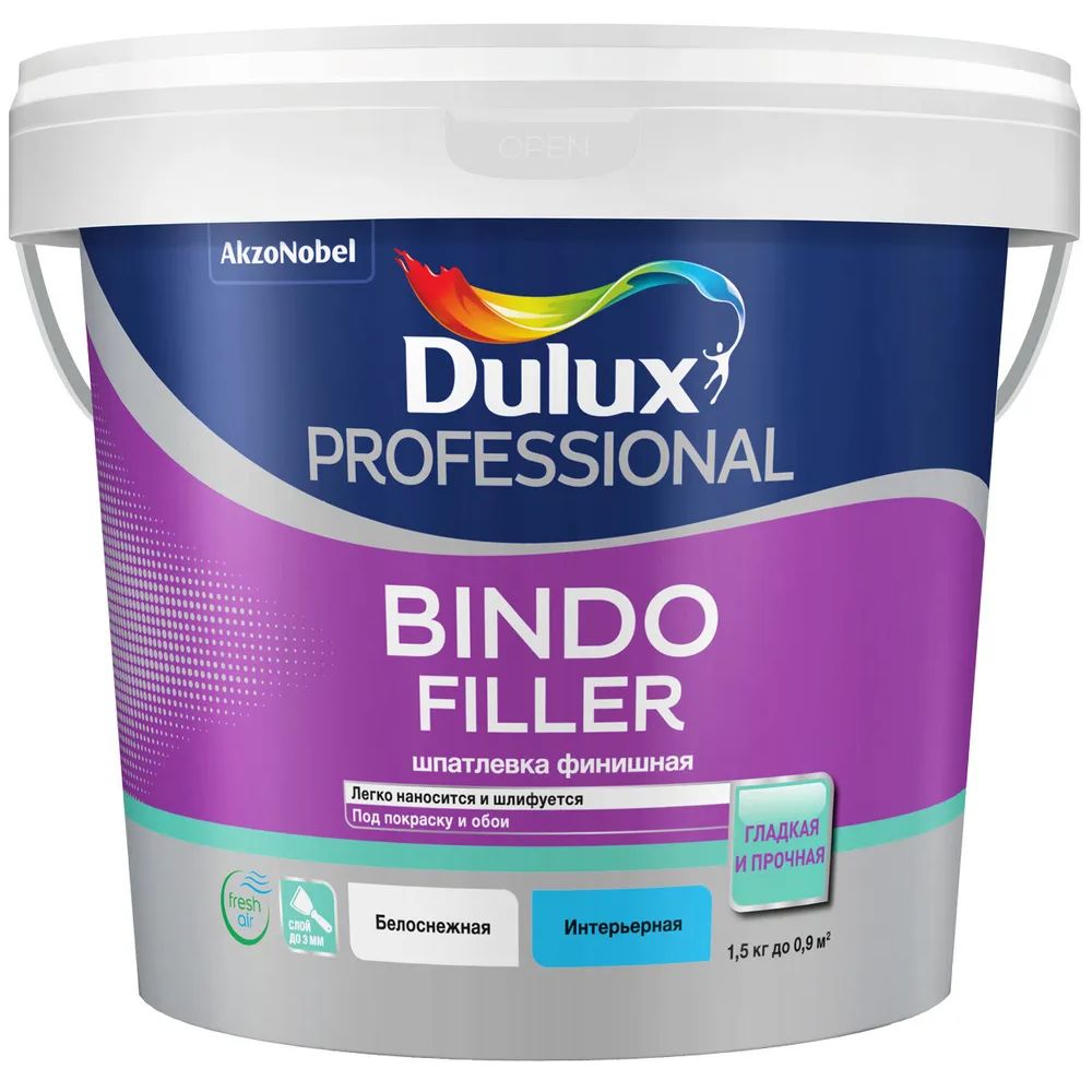 Шпатлевка для стен и потолков Dulux Bindo Filler финишная, 900 мл финишная шпатлевка tikkurila