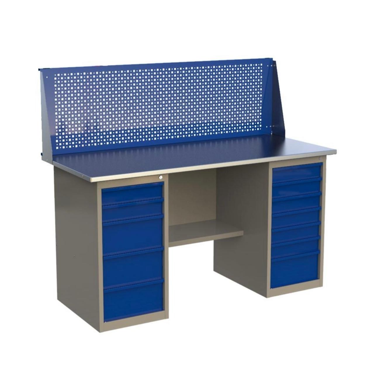 

Верстак слесарный стол металлический с экраном и тумбой Wellmet 1600ML5ML7P, Синий;серый, 1600 ML-5/ML-7 с экраном