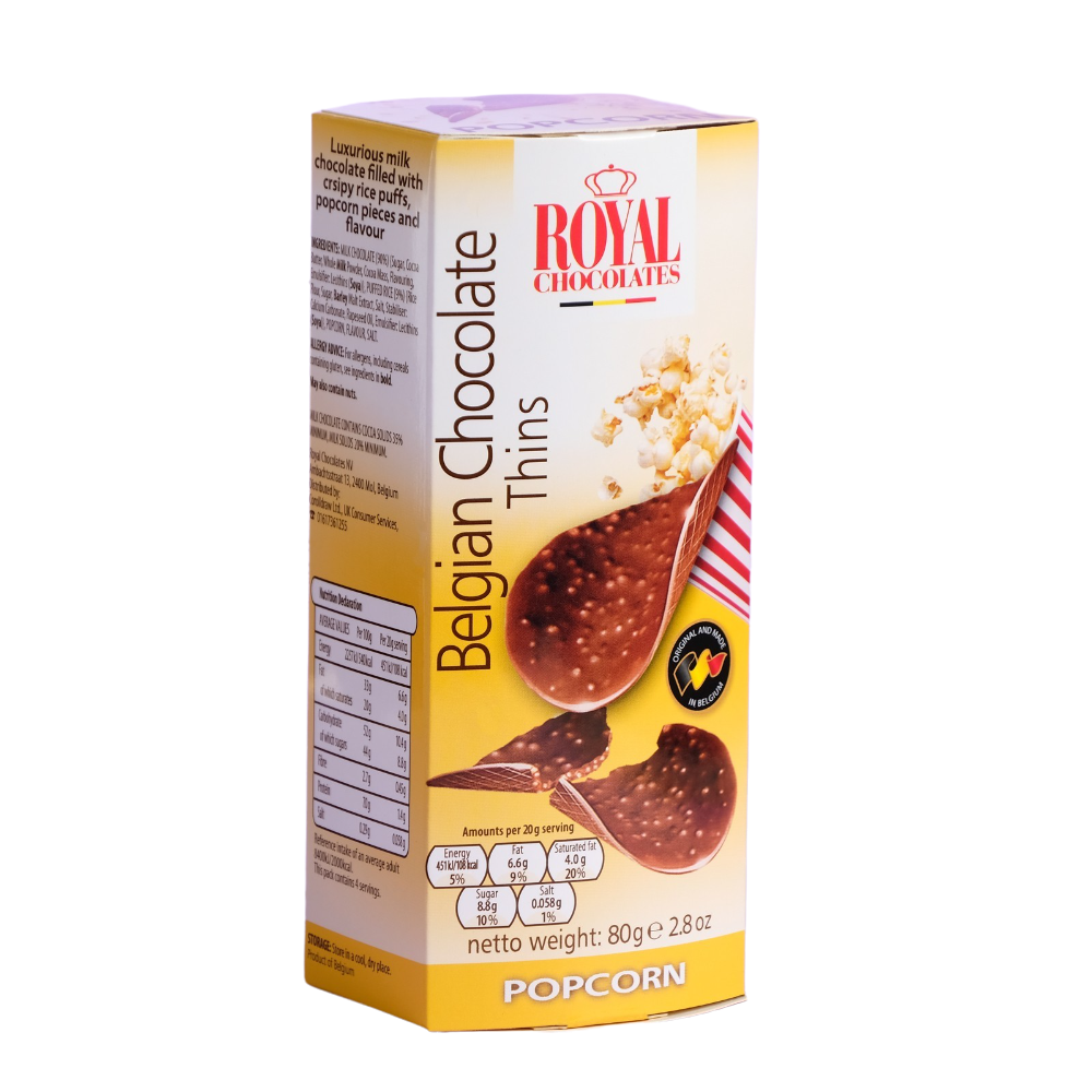 

Шоколадные чипсы Belgian Chocolate Thins Popcorn 80 г