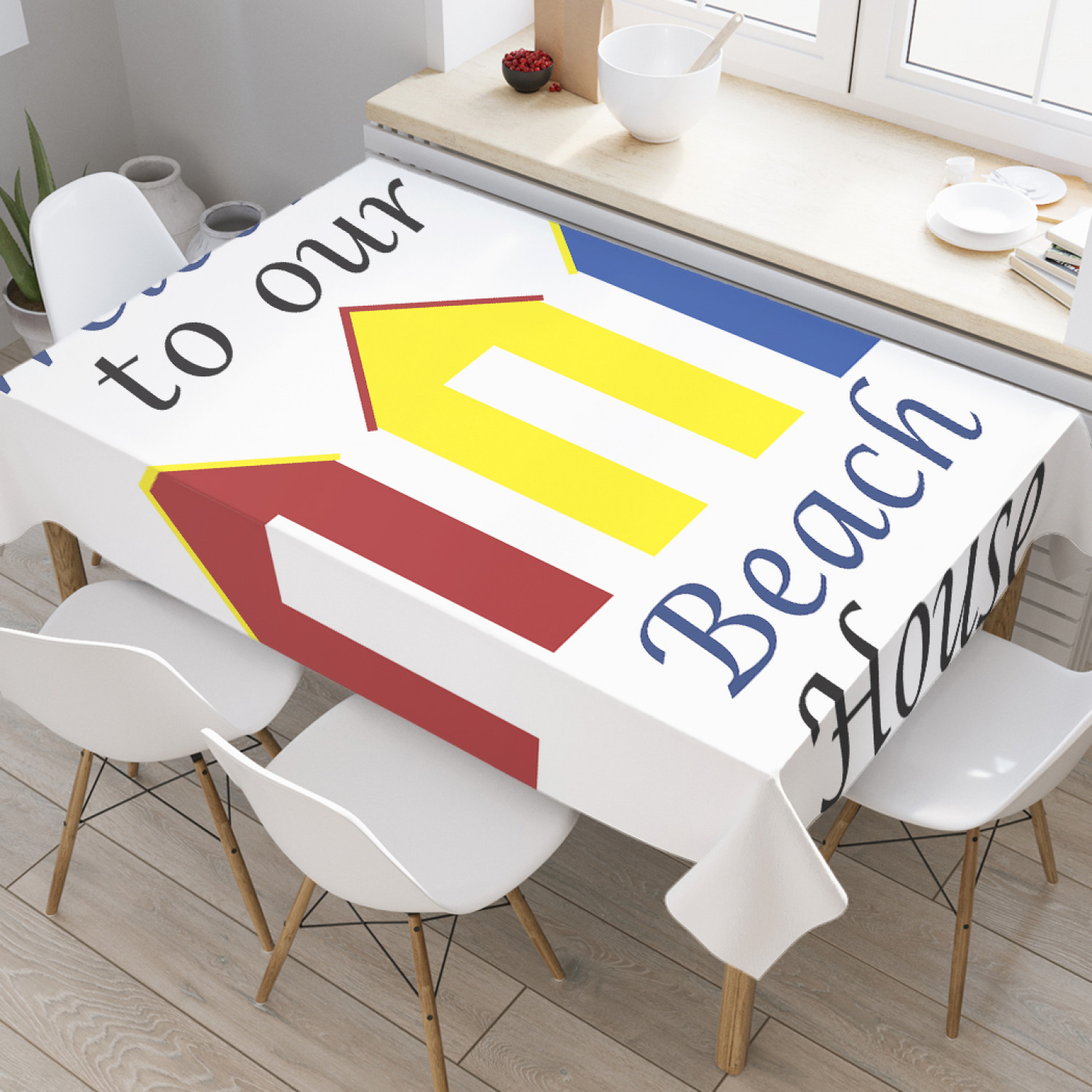 

Скатерть прямоугольная JoyArty "Пляжные домики" из оксфорда, 120x145 см, Пляжные домики