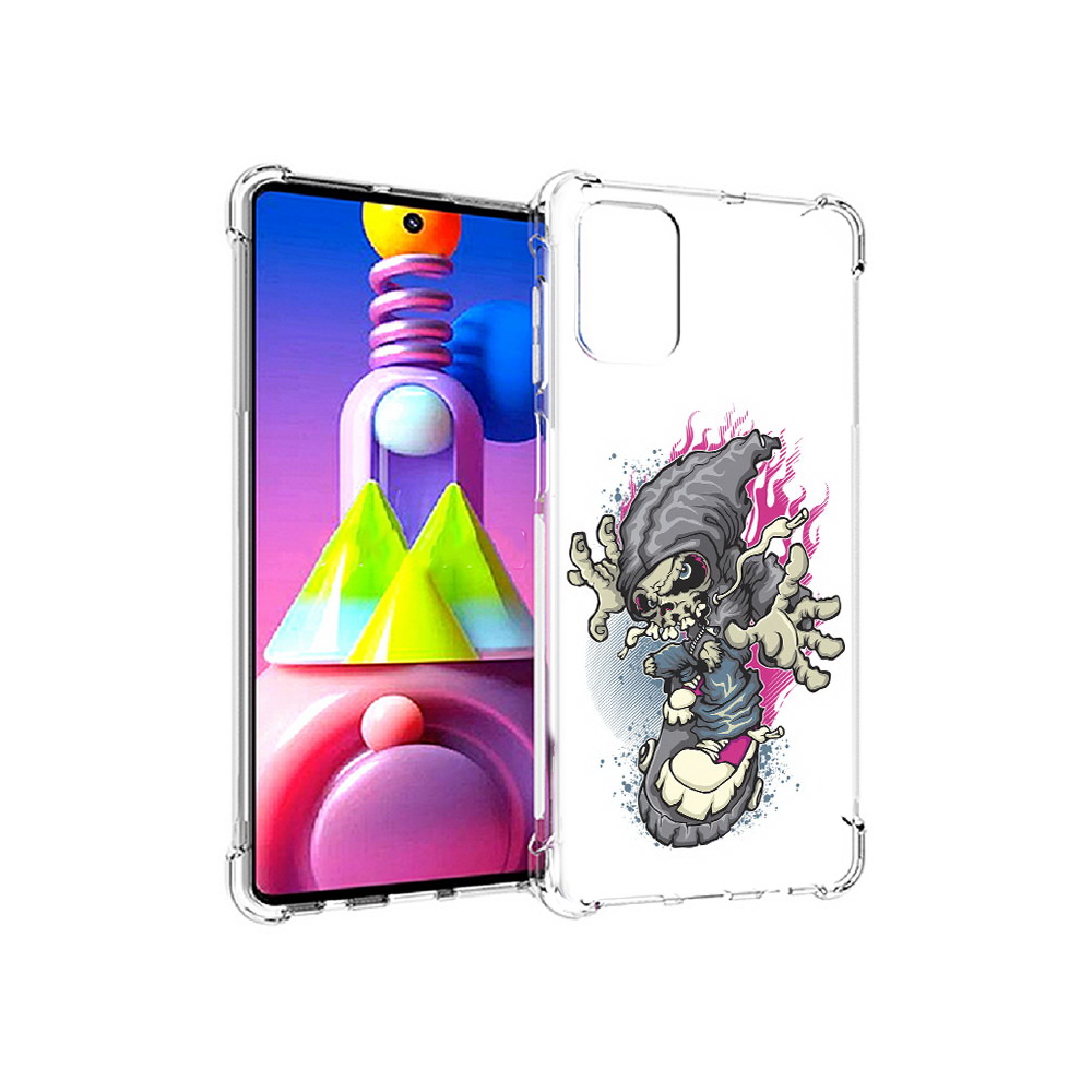 фото Чехол mypads tocco для samsung galaxy m51 нарисованный скелет на скейт борде