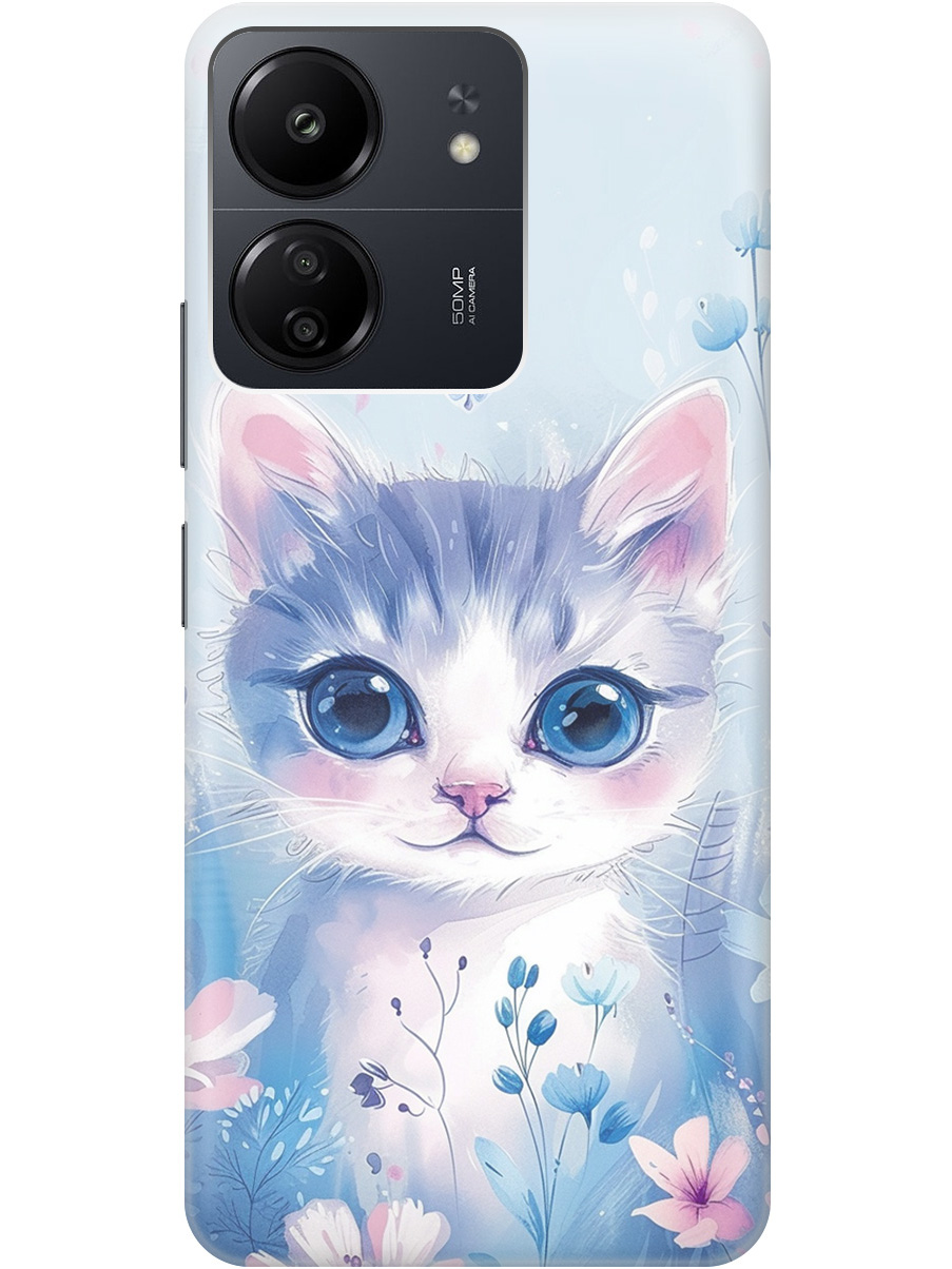 

Силиконовый чехол на Xiaomi Redmi 13C / Poco C65 с принтом "Котик в цветах", Прозрачный;белый;голубой;розовый, 777767712