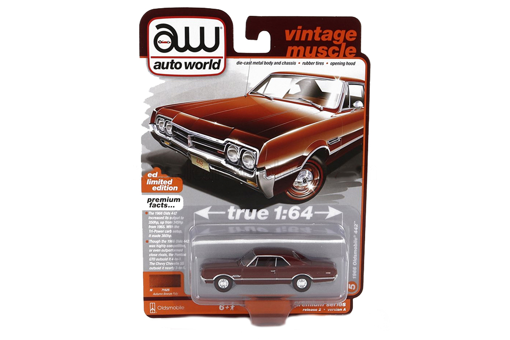 Модель коллекционная AUTO WORLD Oldsmobile 442 coupe 1966 red