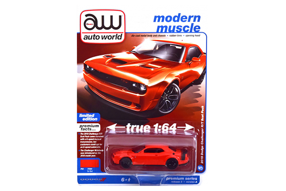 Модель коллекционная AUTO WORLD Dodge challenger r/t scat pack (2019), red black