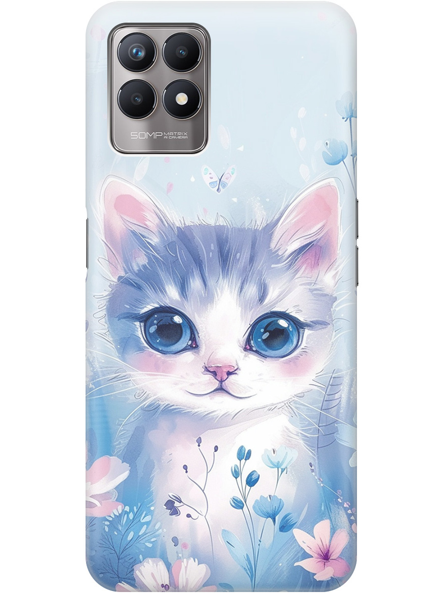 

Силиконовый чехол на Realme 8i с принтом "Котик в цветах", Прозрачный;белый;голубой;розовый, 735001012