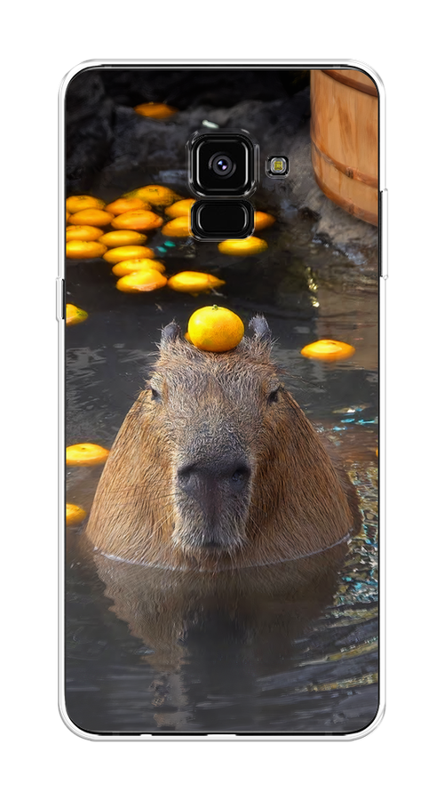 

Чехол на Samsung Galaxy A8 Plus 2018 "Капибара отдыхает", Коричневый;оранжевый;серый, 25550-1