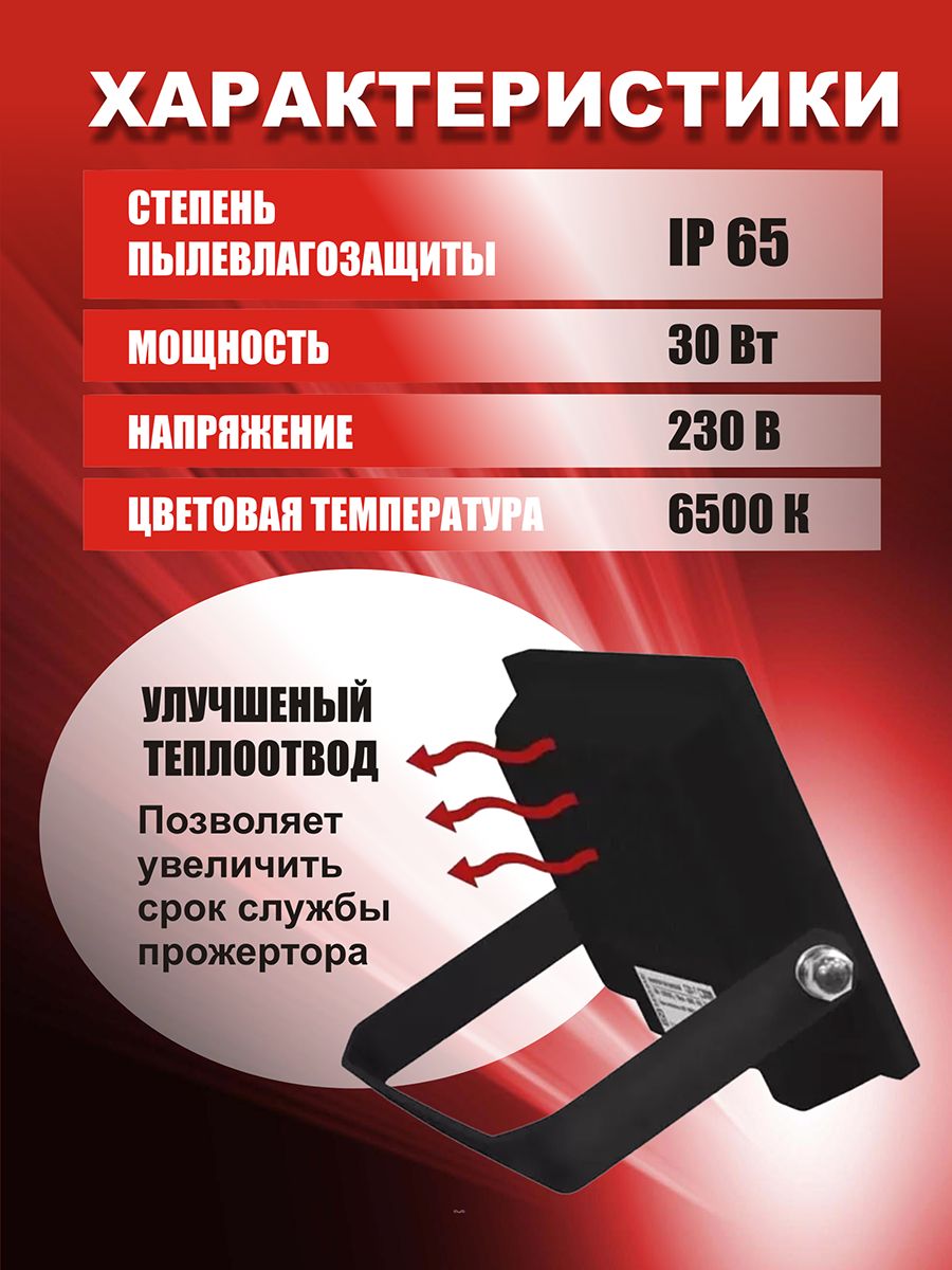 

Светодиодный прожектор IN HOME 30Вт 6500К IP65 черный 5шт