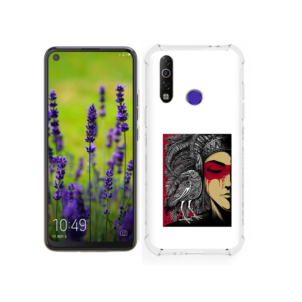 

Чехол MyPads Tocco для Tecno Camon 12 девушка с вороном в абстракции, Tocco