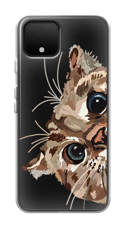 

Чехол на Google Pixel 4 Любопытный кот, Коричневый;синий;черный, 270250-1