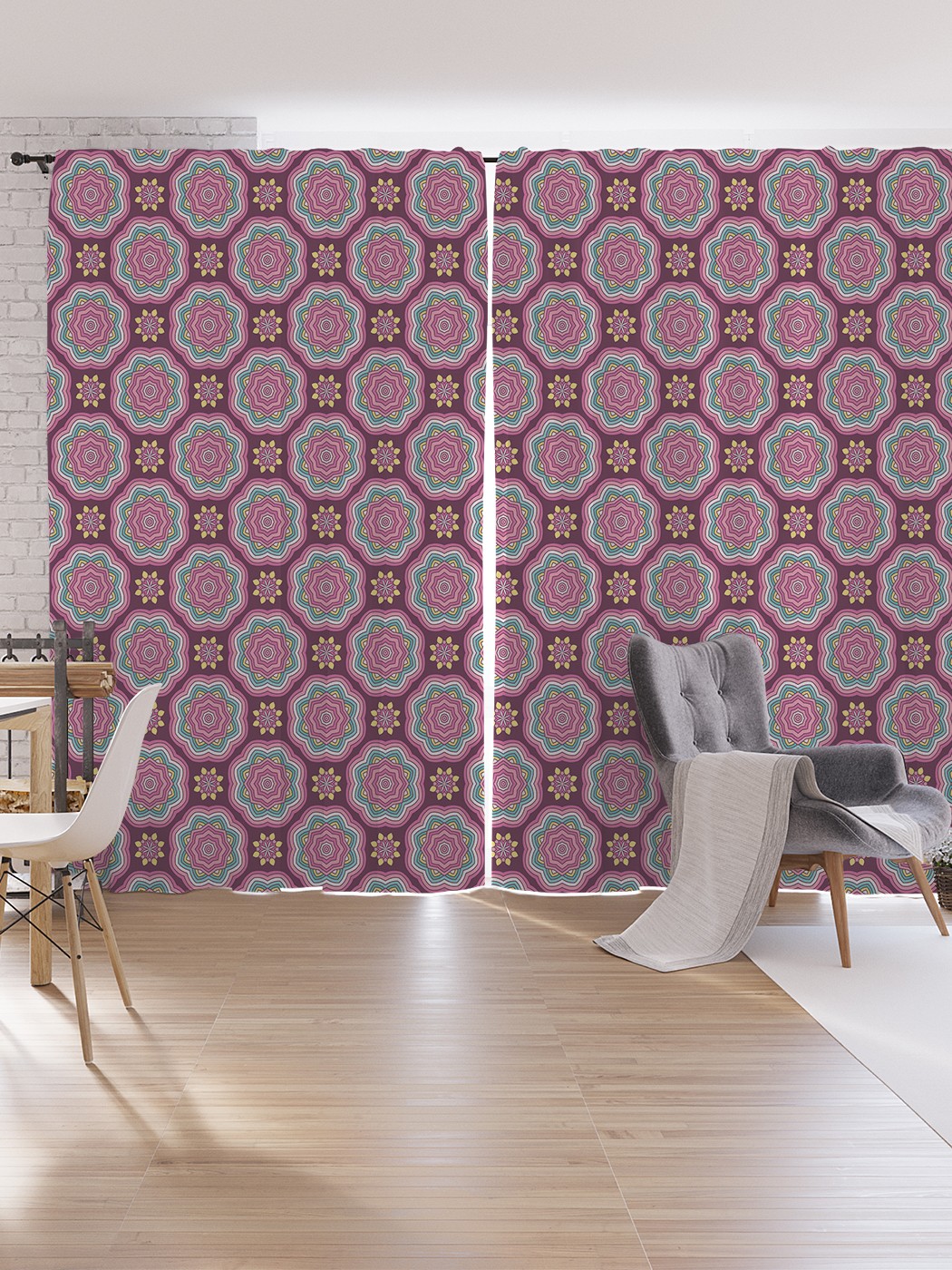 

Шторы под лён JoyArty "Цветочные диски", серия Oxford DeLux, 340х265 см, Цветочные диски