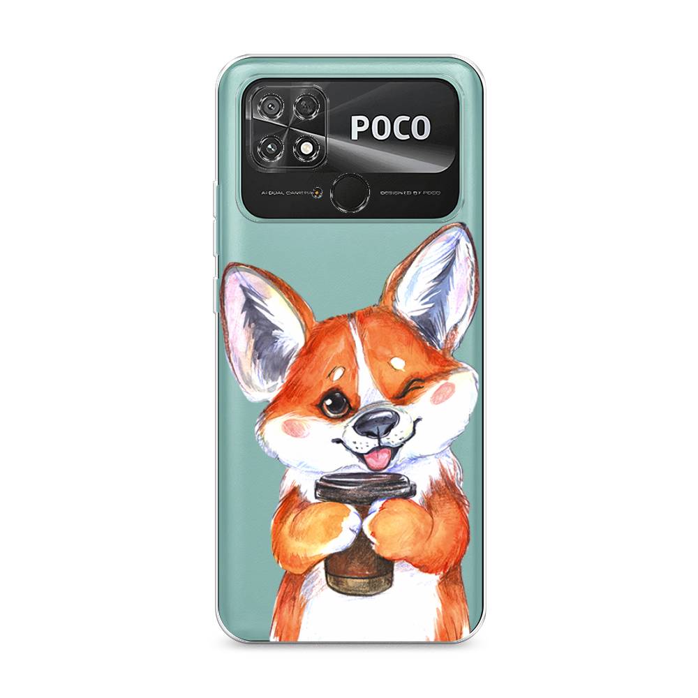 

Чехол на Poco C40 "Корги с кофе", Оранжевый;белый, 315850-4
