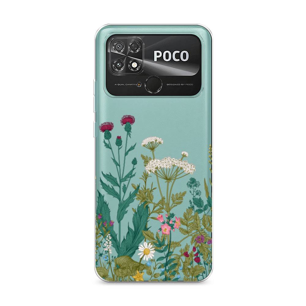 

Чехол на Poco C40 "Дикие полевые цветы", Зеленый;розовый;белый, 315850-2