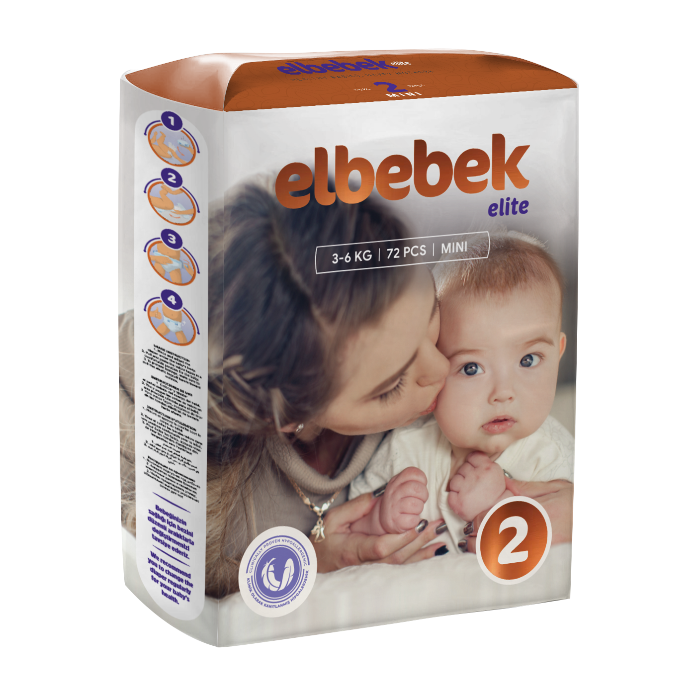 Подгузники детские ELBEBEK MINI (3-6 кг) большая пачка 72 шт, ELB-MIN3KG72