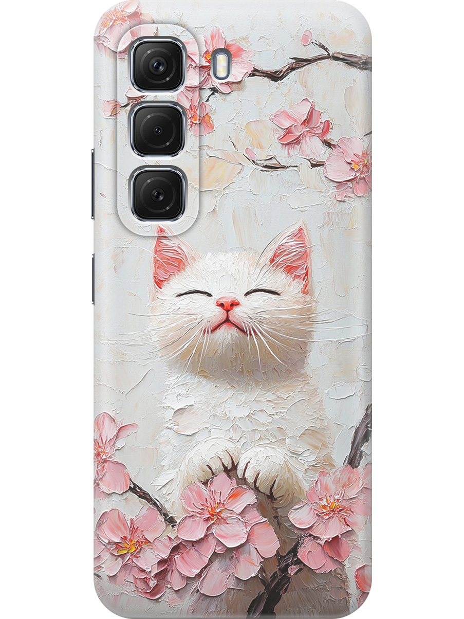

Силиконовый чехол на Infinix Hot 50 4G с принтом "Котик и сакура", Прозрачный;белый;розовый, 786718712